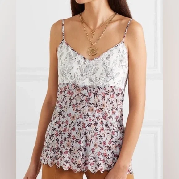 ✨ NWT CHLOE v neck lace bodice cami strap floral print viscose top - Picture 1 of 6